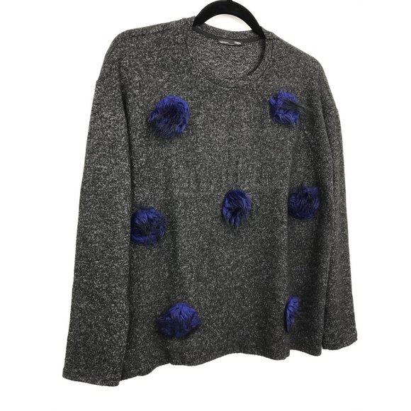 Zara Soft Knit Sweater Charcoal Black Blue Fuzzy Dots Medium - Picture 2 of 4